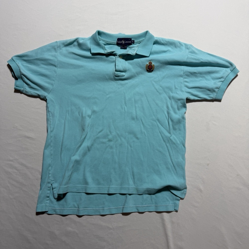 Polo Ralph Lauren Crest Logo Polo Shirt Mens XL Teal Vintage 100% Cotton